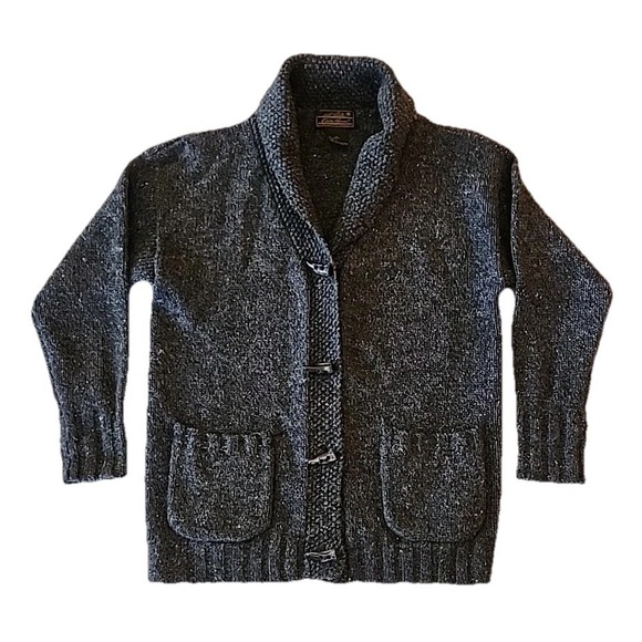 Eddie Bauer Cardigan Preppy Wool Shawl Collar Sweater Brown Tweed Women PXS READ - Picture 1 of 9